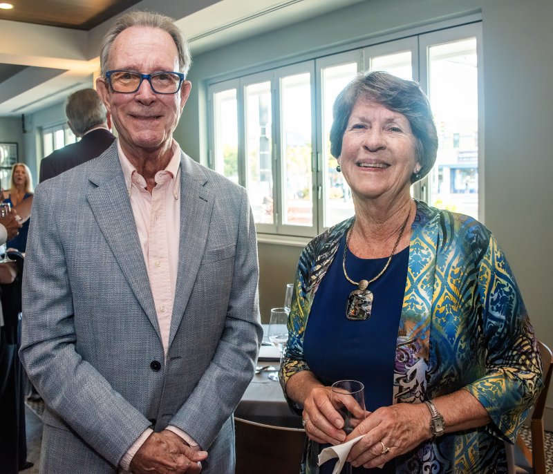 Robert Thompson, former Rehoboth Beach Historical Society oral history project leader, pauses for a photo with Cindy Lovett, Rehoboth in Bloom founder.